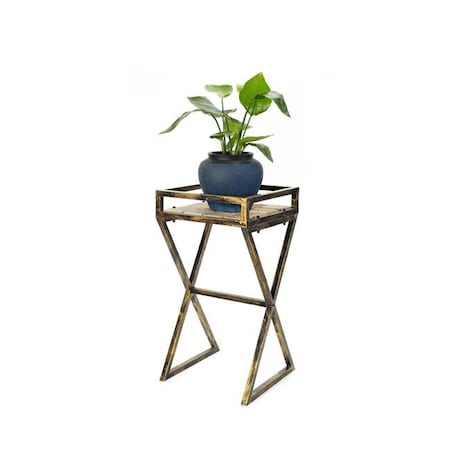 Ore International ORE International L2001C 27 in. Gray Stone Slab Black & Gold Metal Plant Stand L2001C